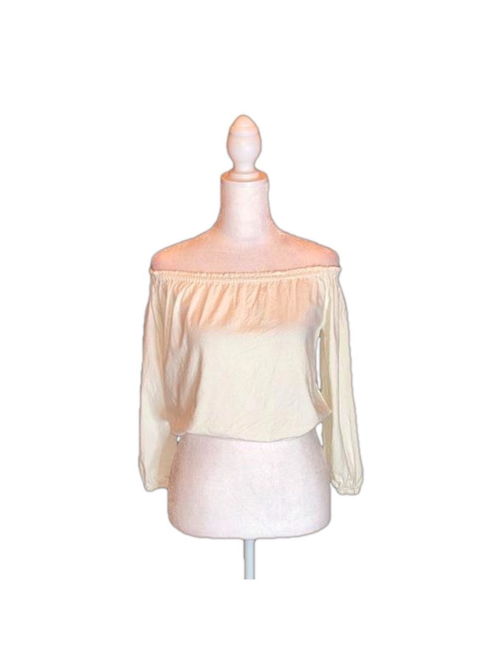 BRANDY MELVILLE Cream Off Shoulder Long Sleeve Linen Blend Crop Top